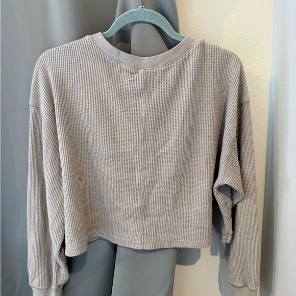 Abercrombie & Fitch Women's Sage Green Waffle Henley Long-Sleeve Top - Picture 3 of 3
